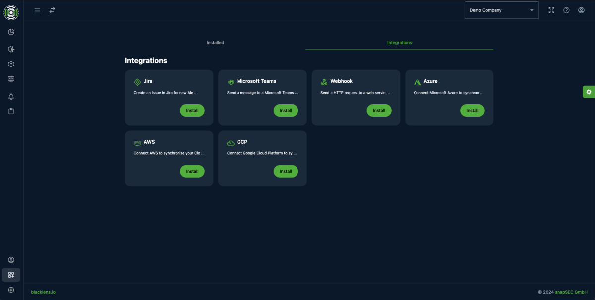 blacklens.io Cloud Integrationen